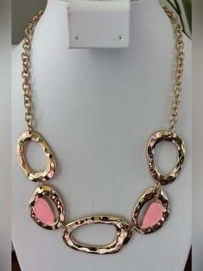 Laura Ford Hammered Open irregular-shaped links & pink enamel inlay